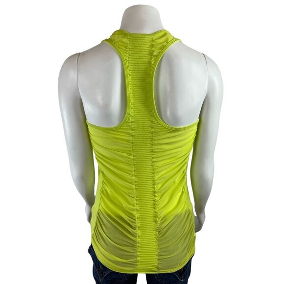 Athleta Womens Tank Top Small Yellow Ruched Mesh Back - Picture 2 of 4